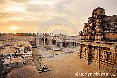 Beautiful ancient ruins of Hazara Rama temple in Hampi Stock Photo