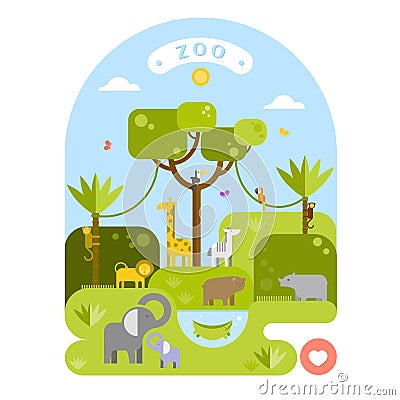 Beautiful animals in the zoo. Vector flat illustration. Vector Illustration