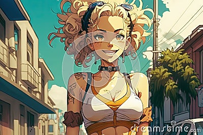 Beautiful anime manga girl in Dehli India illustration generative ai Cartoon Illustration