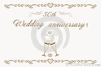 Beautiful anniversary Invitation golden wedding. Cartoon Illustration