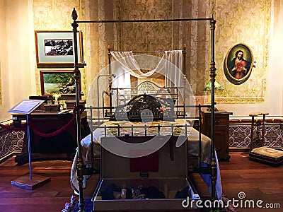 Traditional Bedroom in the Museo Remigio Crespo Toral, Cuenca Ecuador Editorial Stock Photo