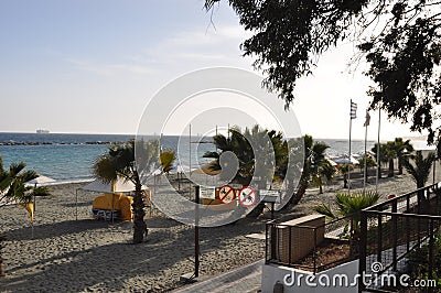 The beautiful Aphrodite Beach Agios Tychon Beach Limassol in Cyprus Editorial Stock Photo