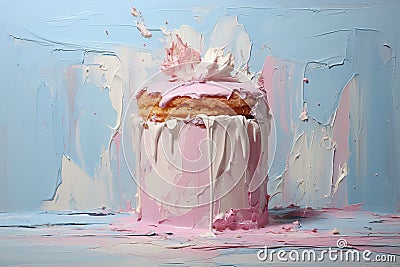 beautiful appetizing cream cake painted with oil paints in pastel colors Stock Photo