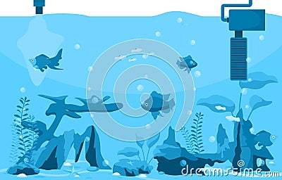 Beautiful Aquarium Fish Reef Blue Water Plant Illustration Vector Illustration