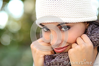 Beautiful arab woman portrait warmly clothed Stock Photo