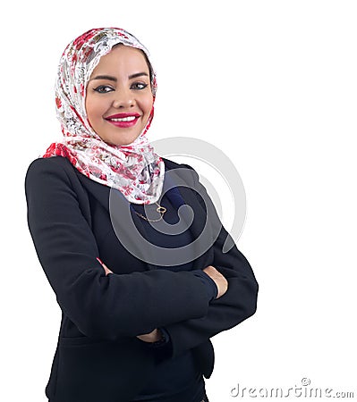 Beautiful Arabian model in hijab posing and isolated on white Stock Photo