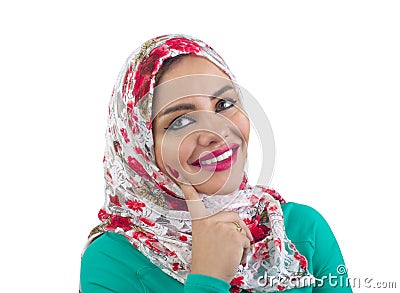 Beautiful Arabian model in hijab posing and isolated on white Stock Photo