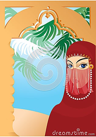 Beautiful arabian woman wearing yashmak Vector Illustration