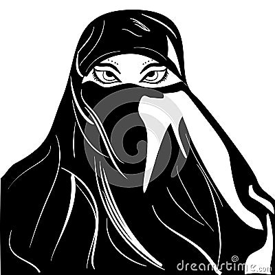 Beautiful arabic muslim woman outline style Vector Illustration