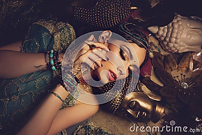Beautiful arabic style bride in ethnic clothes Stock Photo