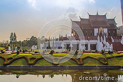 Beautiful architectural of Ho Kham Luang, the royal pavilion in lanna style building at the royal flora international horticulture Stock Photo