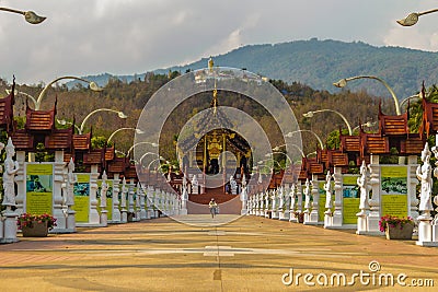 Beautiful architectural of Ho Kham Luang, the royal pavilion in lanna style building at the royal flora international horticulture Editorial Stock Photo