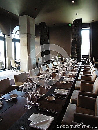 Beautiful architectural room restaurant winetasting Stock Photo