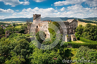 Beautiful architecture of the Bolkow castle in Lower Silesia at summer. Poland Stock Photo