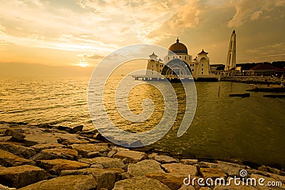 Melaka Straits Mosque in Malacca Stock Photo
