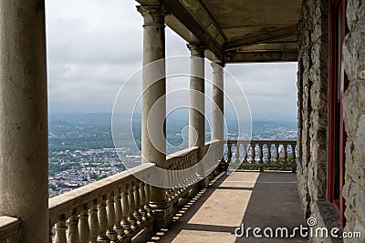 Beautiful architecture of the pagoda overlooking the city of Reading, Pennsylvania Stock Photo