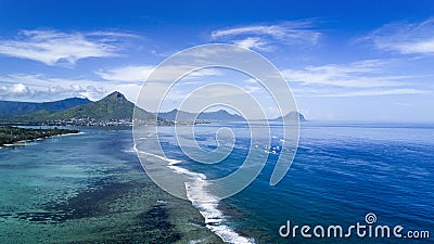 Beautiful aerial view of ocean and reef, Island of Mauritius Stock Photo