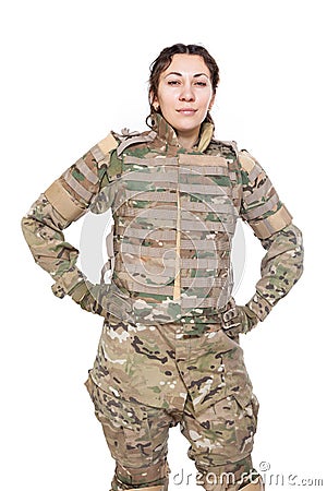 Beautiful army girl with rifle Stock Photo