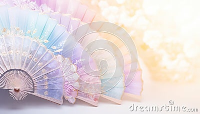 Elegant Pastel Hand Fans Collection, AI Generated Stock Photo