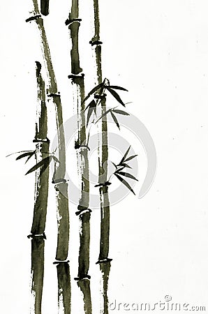 Beautiful art of bamboo ink brush painting in Chinese traditional art style Stock Photo