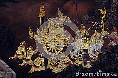 Beautiful art Wall Wat Phra Si Rattana Satsadaram Wat Phra Kaew temple in bangkok Editorial Stock Photo