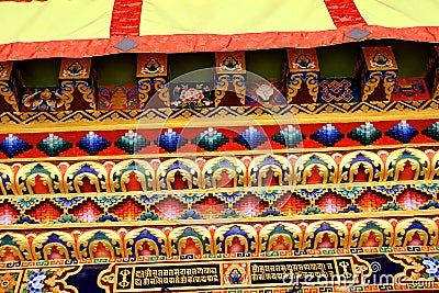 Beautiful art work on a wall of a Monastery in Tawang Arunachal Prodesh,India,Buddhism culture,tourist place Stock Photo