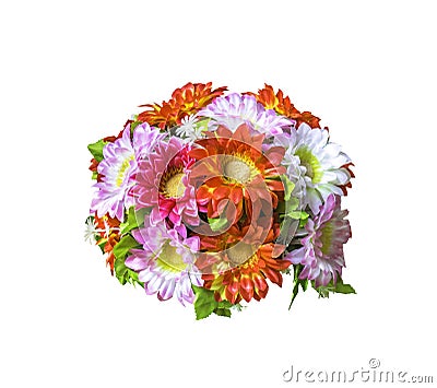 Beautiful artificial bouguet flowers on white Stock Photo