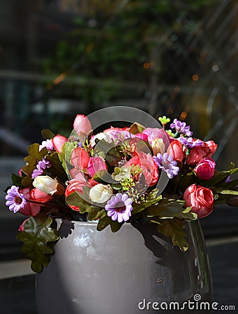 Beautiful artificial flowers bouquet Stock Photo