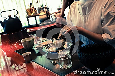 A beautiful, artistic interior design tea saloon. Stock Photo