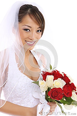 Beautiful Asian Bride at Wedding Stock Photo