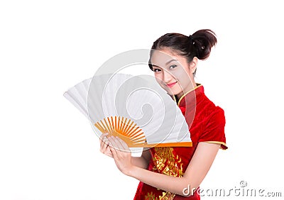 Beautiful Asian girl with Chinese traditional dress Cheongsam Stock Photo