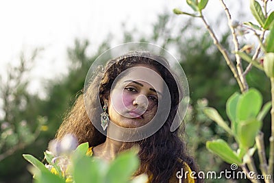 A beautiful Asian woman faces open hair Stock Photo