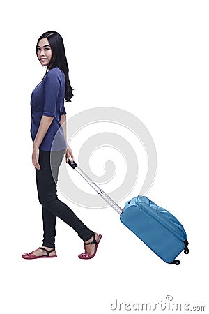 Beautiful asian woman going trip with suitcase Stock Photo