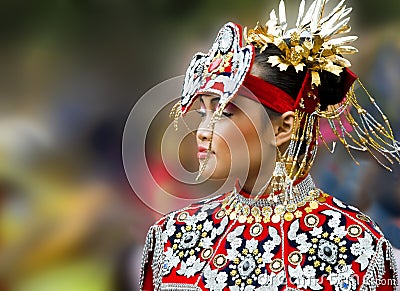 Beautiful asian woman, national dress. Blured background Editorial Stock Photo