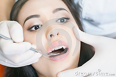 Beautiful asian woman visit to dental clinic, doctor Stock Photo