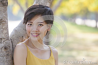 beautiful asian younger woman toothy smiling face happiness emotion Stock Photo