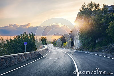 Beautiful asphalt road in the evening Stock Photo