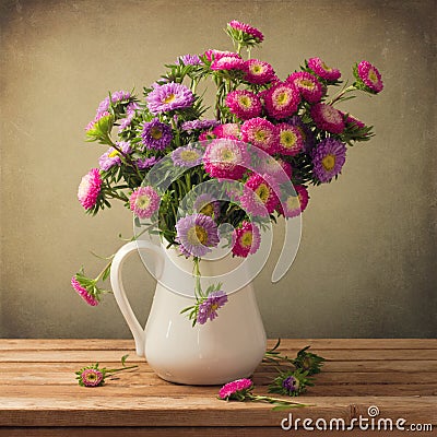 Beautiful aster flower bouquet Stock Photo