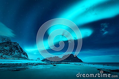 Beautiful aurora borealis. Northern lights in Lofoten islands Stock Photo