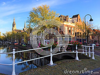Water canals or streets of Delft, South Holland Editorial Stock Photo
