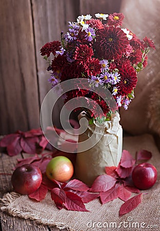 Beautiful autumn flower composition design Stock Photo