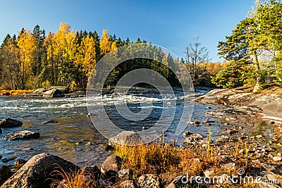 Beautiful autumn landscape on river Kymijoki near the Emperor Alexander lll fishing lodge Langinkoski. Kotka, Finland Stock Photo