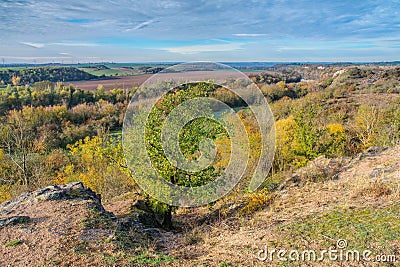 beautiful autumn landscape with the river Saale and rocks in autumn in Saxony-Anhalt Stock Photo