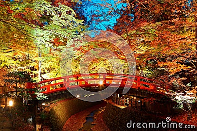 Beautiful autumn scenery of fiery maple trees in a Japanese Garden in Kitano Tenmangu Shrine Stock Photo