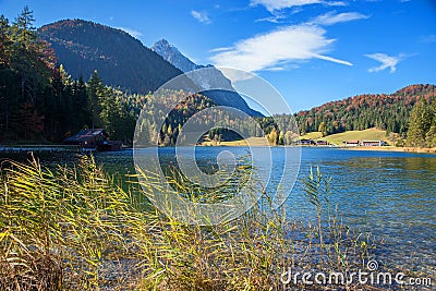 Beautiful autumnal landscape lake lautersee near mittenwald Stock Photo