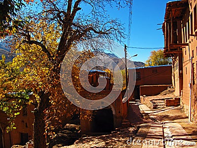 Beautiful autumnal passage in Abyaneh red village , Iran , fall season Stock Photo