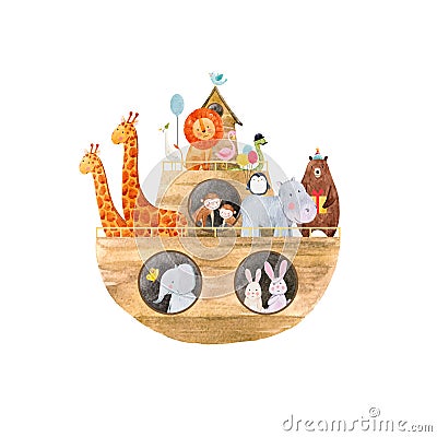 Watercolor baby Noah Ark Vector Illustration