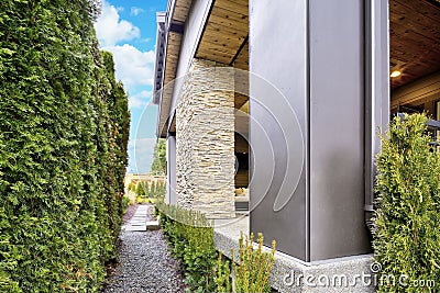 Beautiful back yard exterior with view of the deck Stock Photo