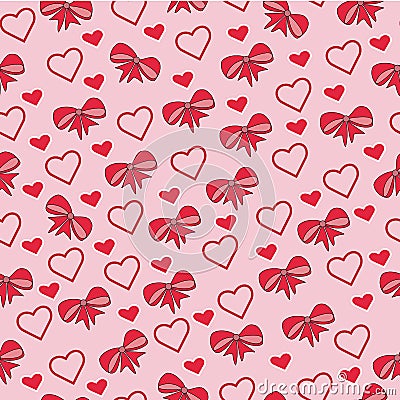 beautiful background with decorations, red bows and hearts Vector Illustration