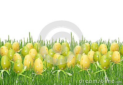 Beautiful background with easter eggs in the grass . Stock Photo